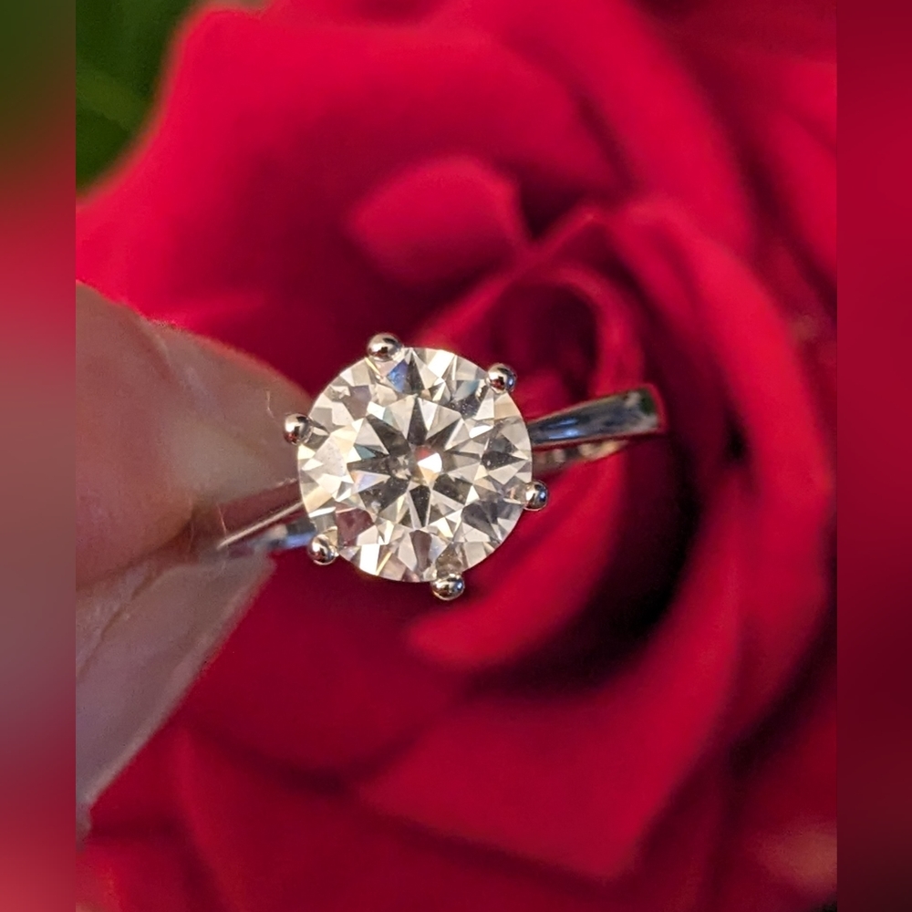 2CT Authentic Moissanite, 18k White Gold-Plated 925 Sterling Silver Size 5,6,7,8